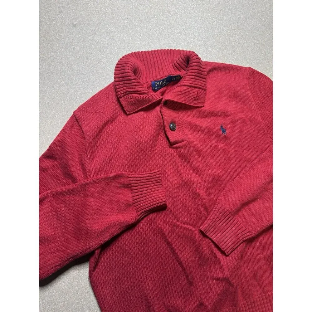 Polo Ralph Lauren 1/4 Button Pullover Sweater Sweatshirt Size Large Red‎